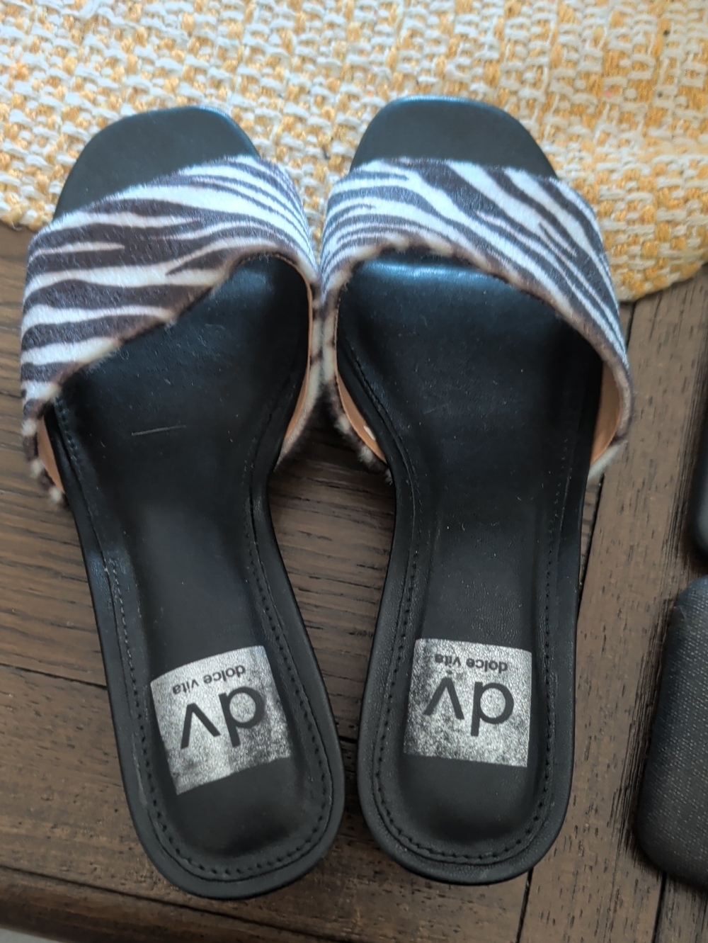 Dolce Vita Black and White Zebra-Print Slide Sandals